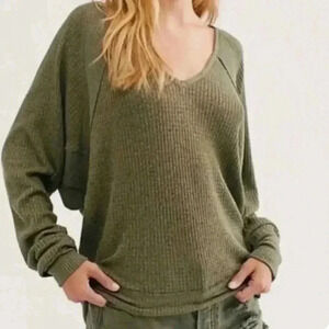 Free People Santa Clara Thermal In Ferngully Green Retail $78.00 NWT Size M